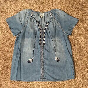 Code Bleu Denim Short Sleeve Top Size Large